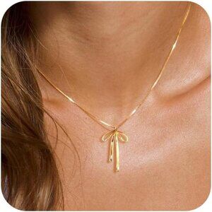 💫 Jobicy Trendy Bow Necklace Women Gold 14K Plated Cute Simple Chain Jewelry